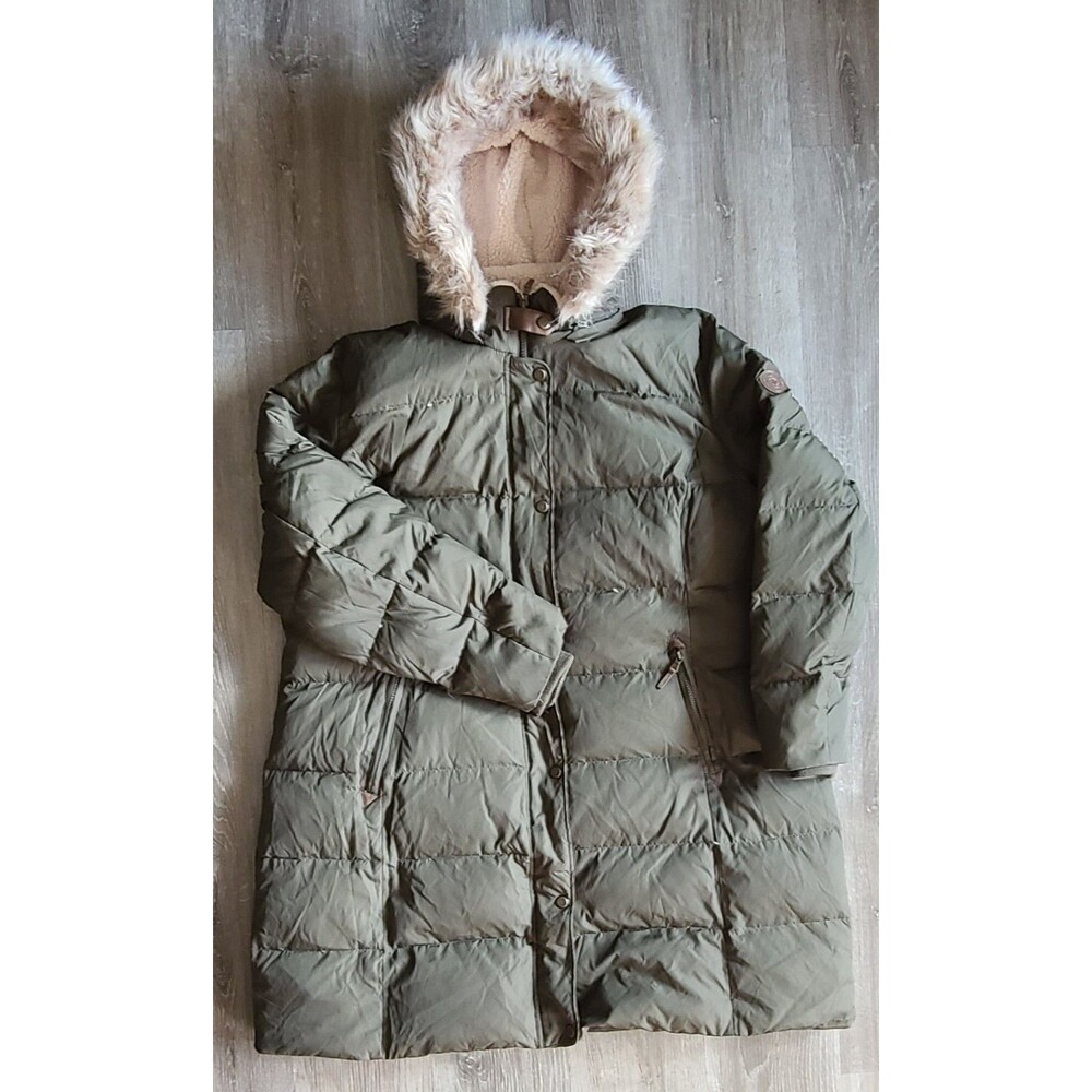 Lauren Ralph Lauren Women 2X Down Puffer Parka Coat Faux Fur Hood Olive Green